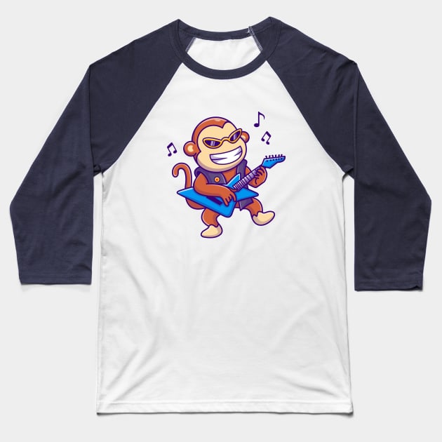 Cute Monkey Playing Guitar Cartoon Baseball T-Shirt by Catalyst Labs